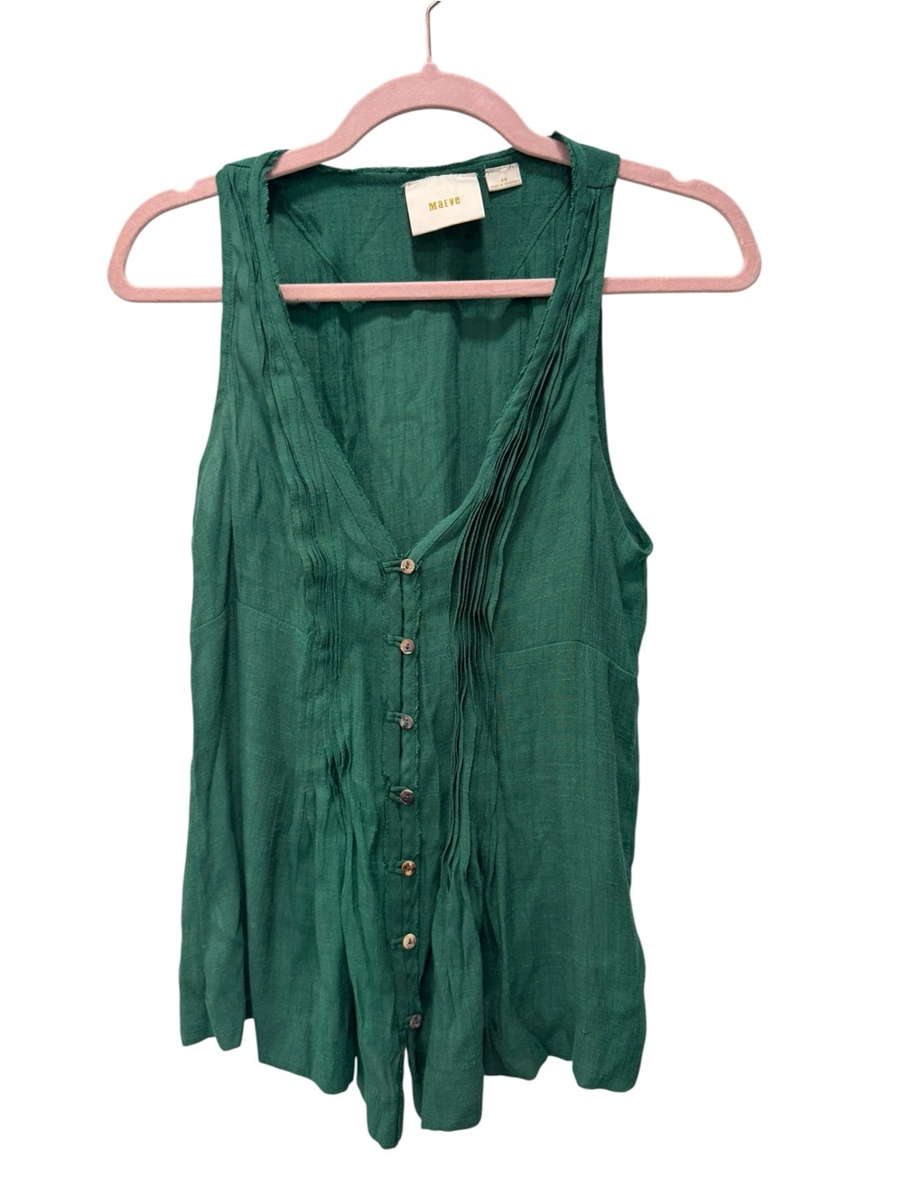 Maeve Green V-Neck Sleeveless Button-Front Camisole PTP is 17 - Picture 3 of 7